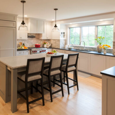 PERIMETER: Wood: Maple; Paint color: Grayish; Door Style: Exeter; Face Frame: Square Inset; ISLAND: Wood: Maple; Paint color: Classic French Gray; Door Style: Exeter; Face Frame: Square Inset