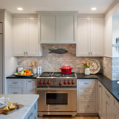 PERIMETER: Wood: Maple; Paint color: Grayish; Door Style: Exeter; Face Frame: Square Inset; ISLAND: Wood: Maple; Paint color: Classic French Gray; Door Style: Exeter; Face Frame: Square Inset