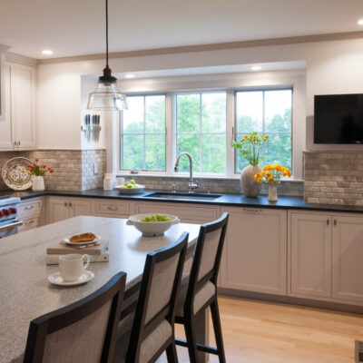 PERIMETER: Wood: Maple; Paint color: Grayish; Door Style: Exeter; Face Frame: Square Inset; ISLAND: Wood: Maple; Paint color: Classic French Gray; Door Style: Exeter; Face Frame: Square Inset