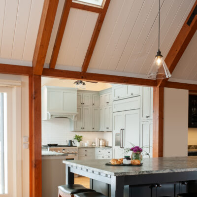 BACKGROUND: Wood: Maple; Paint color: Ellie Gray; Door Style: Enfield; Face Frame: Square Inset; FOREGROUND: Wood: Maple; Paint color: Black of Night; Door Style: Enfield; Face Frame: Square Inset