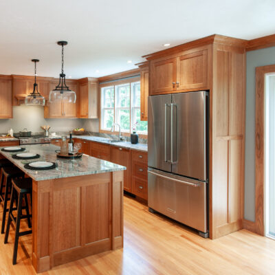 Wood: Cherry; Finish: Natural; Door Style: Cornish; Face Frame: Square Inset