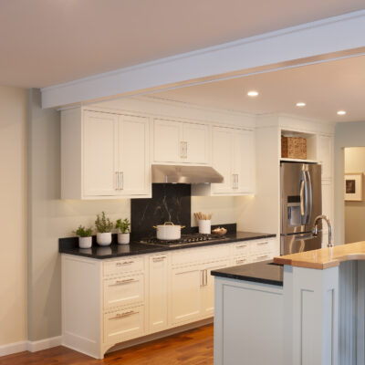 PERIMETER: Wood: Maple; Paint color: Paperwhite; Door Style: Cornish; Face Frame: Beaded Inset; ISLAND: Wood: Maple; Paint color: Austere Gray; Door Style: Cornish; Face Frame: Beaded Inset PERIMETER: Wood: Maple; Paint color: Paperwhite; Door Style: Cornish; Face Frame: Beaded Inset; ISLAND: Wood: Maple; Paint color: Austere Gray; Door Style: Cornish; Face Frame: Beaded Inset