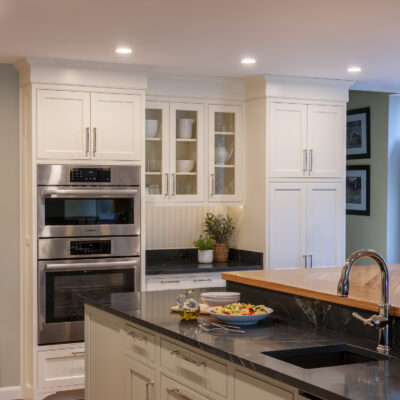 PERIMETER: Wood: Maple; Paint color: Paperwhite; Door Style: Cornish; Face Frame: Beaded Inset; ISLAND: Wood: Maple; Paint color: Austere Gray; Door Style: Cornish; Face Frame: Beaded Inset PERIMETER: Wood: Maple; Paint color: Paperwhite; Door Style: Cornish; Face Frame: Beaded Inset; ISLAND: Wood: Maple; Paint color: Austere Gray; Door Style: Cornish; Face Frame: Beaded Inset