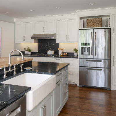 PERIMETER: Wood: Maple; Paint color: Paperwhite; Door Style: Cornish; Face Frame: Beaded Inset; ISLAND: Wood: Maple; Paint color: Austere Gray; Door Style: Cornish; Face Frame: Beaded Inset PERIMETER: Wood: Maple; Paint color: Paperwhite; Door Style: Cornish; Face Frame: Beaded Inset; ISLAND: Wood: Maple; Paint color: Austere Gray; Door Style: Cornish; Face Frame: Beaded Inset